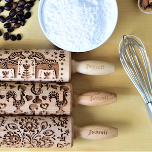 SET OF THREE junior engraved rolling pins for cookies, embossing rolling pin, laser rolling