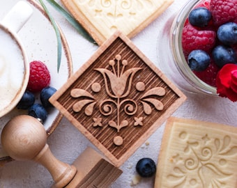 TULIPS engraved stamp, cookie stamp, laser stamp, baking gift