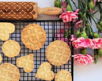 Rodillo de amasar con relieve de patrón chino: sello de madera de haya para galletas