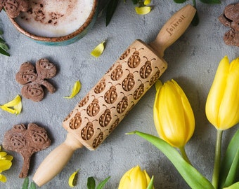 LADYBUG engraved rolling pin for cookies, embossing rolling pin, engraved by laser, stamp for cookies