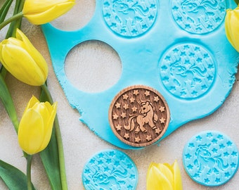 Unicorn Cookie Stamp: Engraved Beech Wood Baking Gift