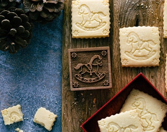 Rocking Horse Cookie Stamp: Engraved Beech Wood Baking Gift