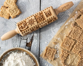 CHRISTMAS GIFT  engraved rolling pin for cookies, embossing rolling pin, engraved by laser, stamp for cookies