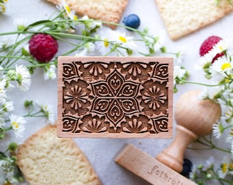 FLOWER MANDALA wooden engraved stamp for cookies, laser stamp, baking gift