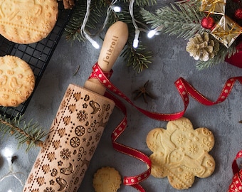 Christmas Reindeer Engraved Rolling Pin: Cookie Embossing