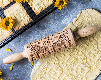 FOLK SWEDISH engraved rolling pin for cookies, embossing rolling pin, engraved by laser, stamp for cookies