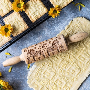 FOLK SWEDISH engraved rolling pin for cookies, embossing rolling pin, engraved by laser, stamp for cookies