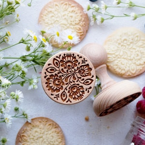 FOLK FLORAL engraved stamp, cookie stamp, laser stamp, baking gift