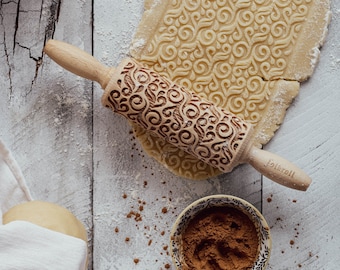 Engraved Rolling Pin: Decorative Cookie Embosser
