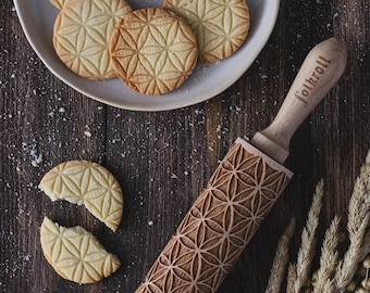 FLEUR DE VIE rouleau à pâtisserie gravé pour biscuits, gaufrage rouleau à pâtisserie, gravé au laser, tampon pour biscuits