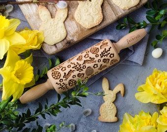 EASTER MIX engraved rolling pin for cookies, embossing rolling pin, engraved by laser, stamp for cookies