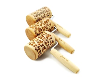 SET OF THREE mini engraved rolling pins for cookies, embossing rolling pin, laser rolling pin