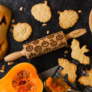 PUMPKIN - HALLOWEEN engraved rolling pin for cookies, embossing rolling pin, engraved by laser, stamp for cookies