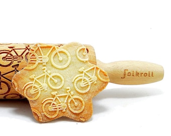 Rodillo grabado de bicicleta: sello de madera de haya para galletas