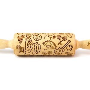 SPAIN engraved rolling pin for cookies, embossing rolling pin, engraved by laser, stamp for cookies