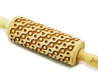 Engraved Beech Wood Rolling Pin: Cookie Embossing