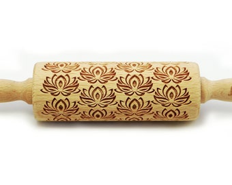 Rodillo grabado de loto: sello de madera de haya para galletas