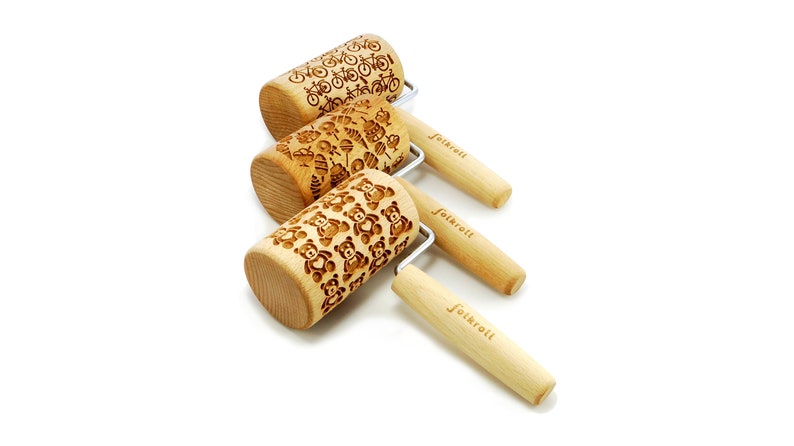 laser rolling pin embossing rolling pin SET OF THREE junior engraved rolling pins for cookies