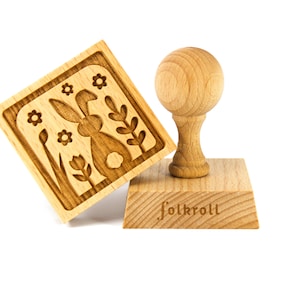 BUNNY AND FLOWER wooden engraved stamp for cookies, laser stamp, baking gift