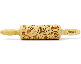 SPACE engraved rolling pin for cookies, embossing rolling pin, engraved by laser, stamp for cookies