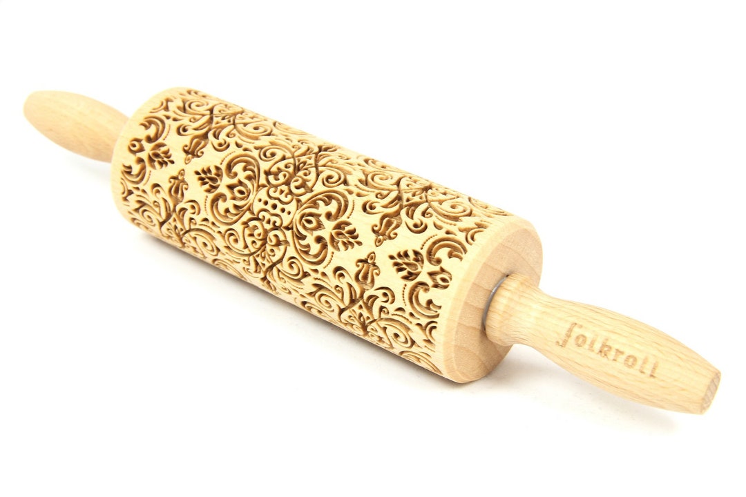 DAMASK Engraved Rolling Pin for Cookies Embossing Rolling Etsy