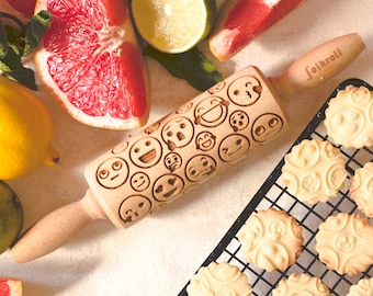 Rodillo grabado con emoticono: sello de madera de haya para galletas