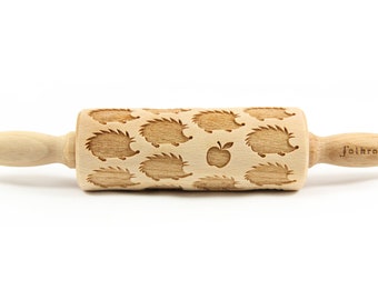 HEDGEHOG engraved rolling pin for cookies, embossing rolling pin, engraved by laser, stamp for cookies