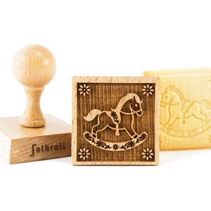 Rocking Horse Cookie Stamp: Engraved Beech Wood Baking Gift image 5