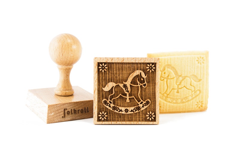 Rocking Horse Cookie Stamp: Engraved Beech Wood Baking Gift image 5