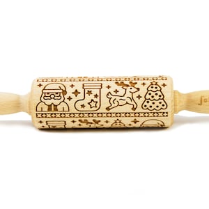 CHRISTMAS SOCK engraved rolling pin for cookies, embossing rolling pin, engraved by laser, stamp for cookies