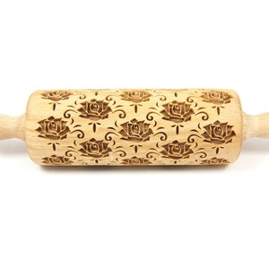 ROSES engraved rolling pin for cookies, embossing rolling pin, engraved by laser, stamp for cookies