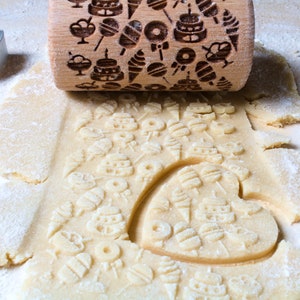 SWEETS engraved rolling pin for cookies, embossing rolling pin, engraved by laser, stamp for cookies