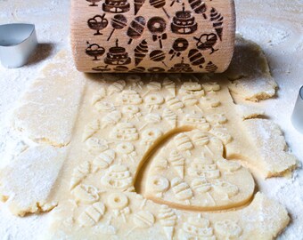 Sweets Embossing Rolling Pin: Laser Engraved Cookie Stamp