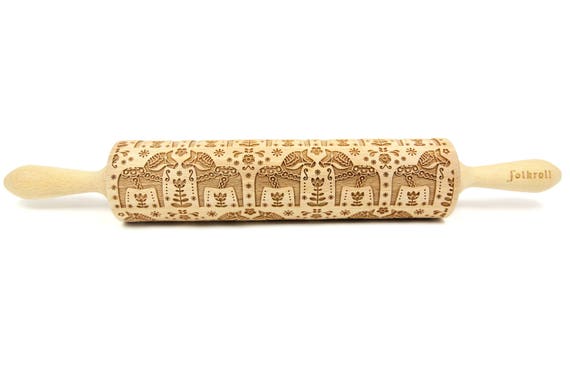 embossed DALA HORSE engraved rolling pin for cookies