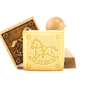Rocking Horse Cookie Stamp: Engraved Beech Wood Baking Gift image 4