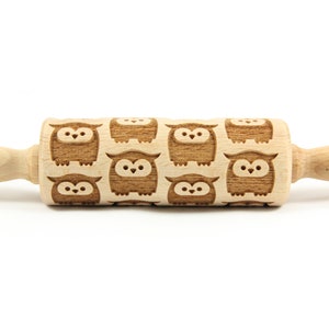 OWLS engraved rolling pin for cookies, embossing rolling pin, engraved by laser, stamp for cookies