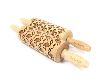 Set of Two Engraved Beech Wood Rolling Pins: Custom Cookie Embossing