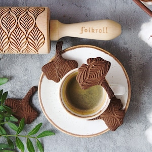 LEAF DECO engraved rolling pin for cookies, embossing rolling pin, engraved by laser, stamp for cookies