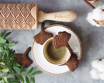 Rodillo grabado con hojas decorativas: sello para galletas