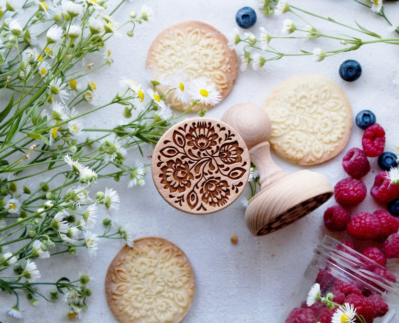 FOLK FLORAL engraved stamp cookie stamp laser stamp baking image 1