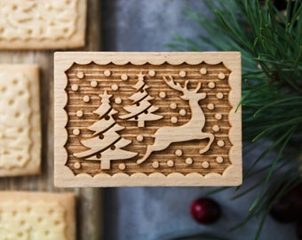 CHRISTMAS REINDEER wooden engraved stamp for cookies, laser stamp, baking gift