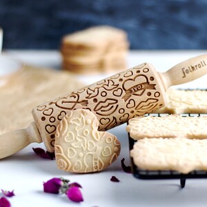 VALENTINE engraved rolling pin for cookies, embossing rolling pin, engraved by laser, stamp for cookies