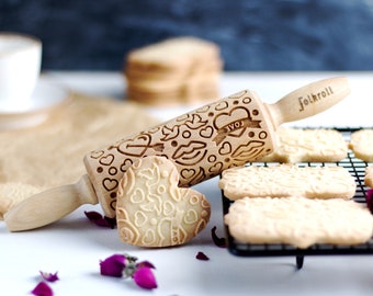 Rodillo grabado de San Valentín: sello de madera de haya para galletas