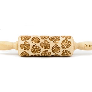 MONSTERA engraved rolling pin for cookies, embossing rolling pin, engraved by laser, stamp for cookies