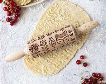 FOLK FINNISH engraved rolling pin for cookies, embossing rolling pin, engraved by laser, stamp for cookies