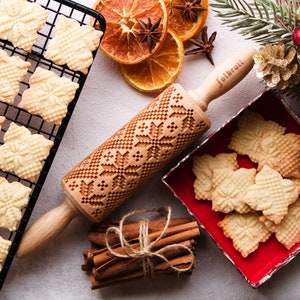 SCANDINAVIAN engraved rolling pin for cookies, embossing rolling pin, engraved by laser, stamp for cookies