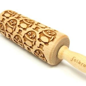 PENGUIN engraved rolling pin for cookies, embossing rolling pin, engraved by laser, stamp for cookies