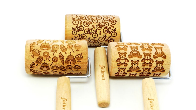 laser rolling pin embossing rolling pin SET OF THREE junior engraved rolling pins for cookies
