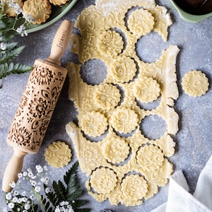 Mattarello inciso FOLK FLORAL per biscotti, mattarello per goffratura, inciso al laser, timbro per biscotti