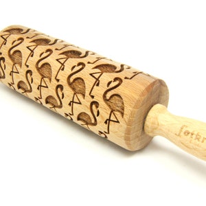 FLAMINGO engraved rolling pin for cookies, embossing rolling pin, engraved by laser, stamp for cookies